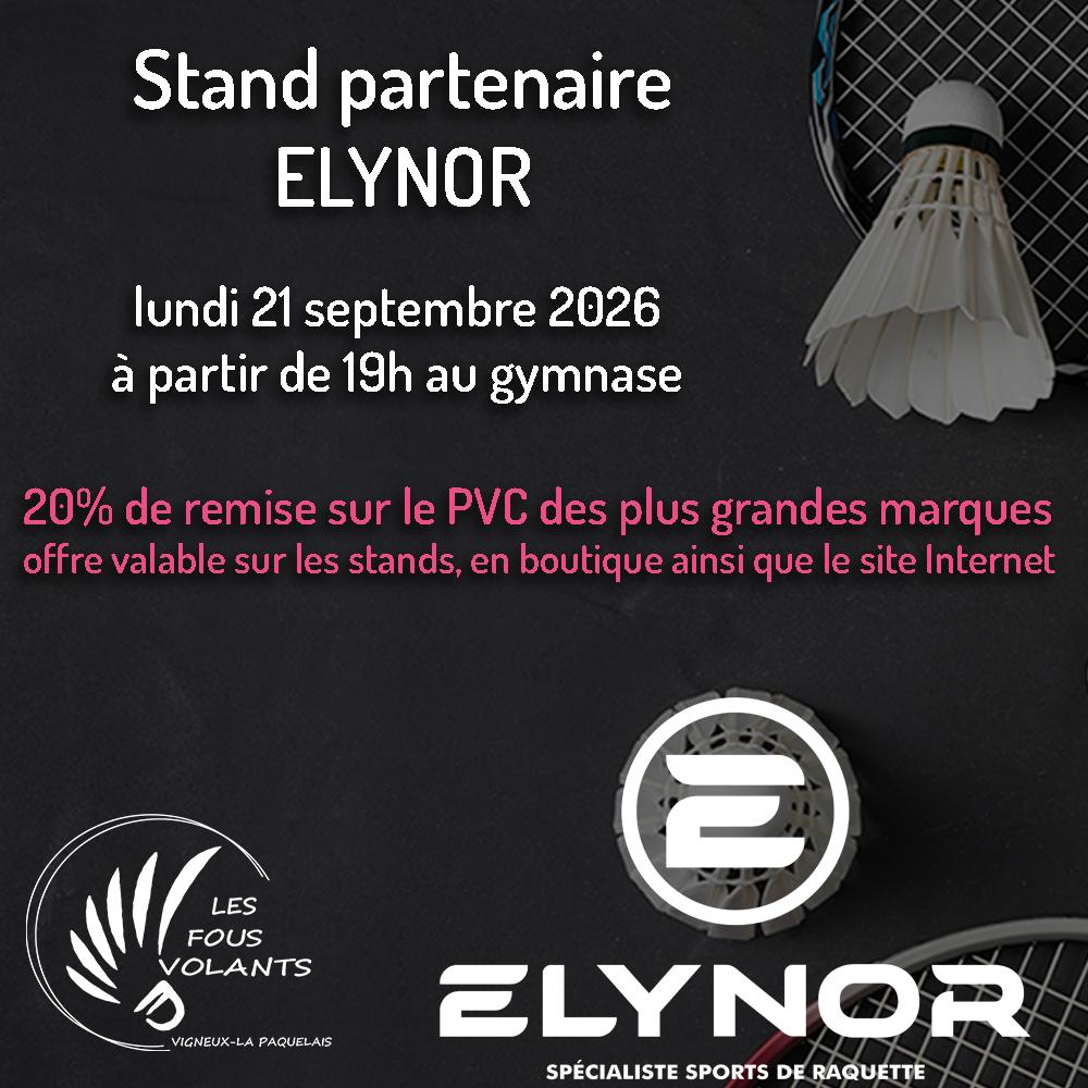 Stand Elynor au gymnase le lundi 21 septembre 2026 à partir de 19h